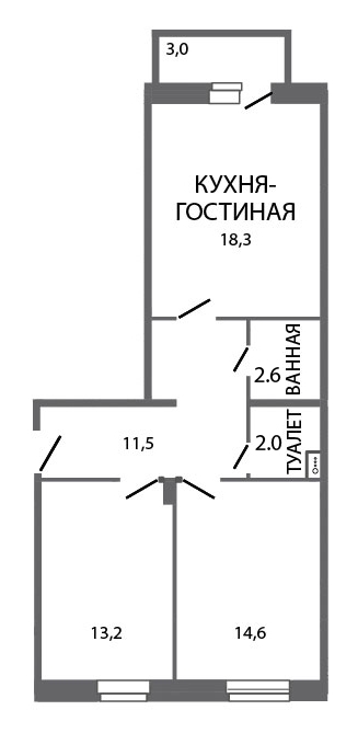 2-комнатная, 63 м² — ЖК ЖК ЗемлЯнино