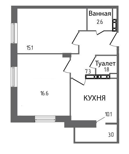 2-комнатная, 55 м² — ЖК ЖК ЗемлЯнино