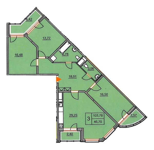 3-комнатная, 108 м² — ЖК ЖК Два Ангела