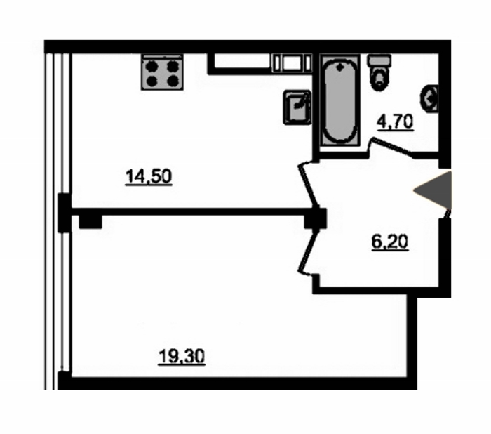 1-комнатная, 47 м² — ЖК ЖК Fusion (Фьюжн)