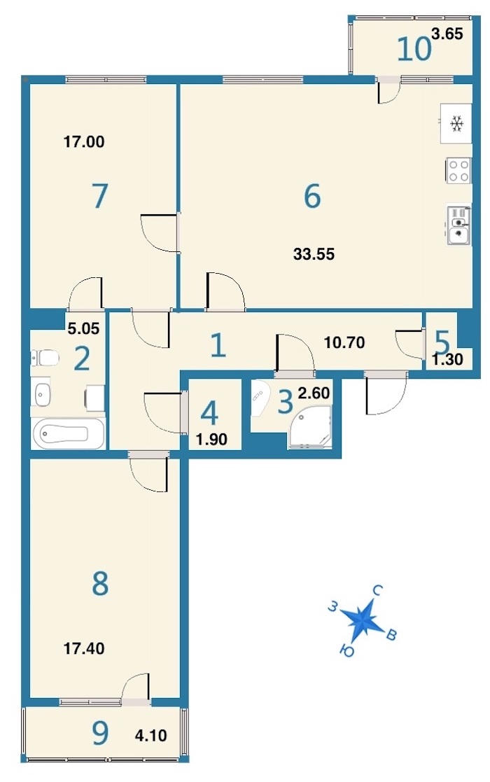 2-комнатная, 93 м² — ЖК ЖК Дом на Космонавтов