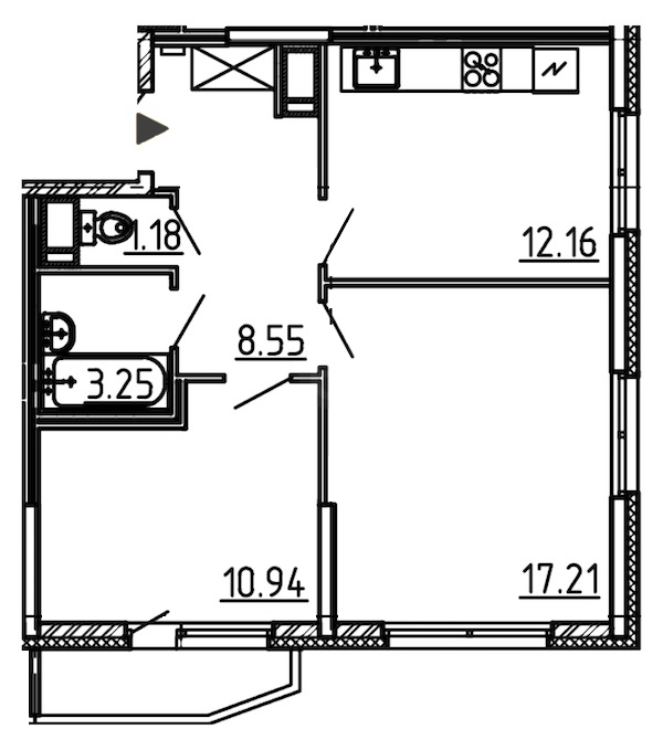 2-комнатная, 54 м² — ЖК ЖК Yoga (Йога)