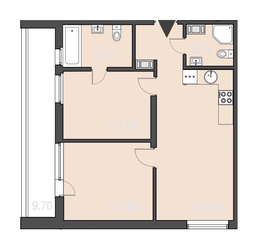 2-комнатная, 57 м² — ЖК Апарт-отель Русские сезоны
