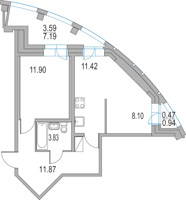 2-комнатная, 47 м² — ЖК ЖК Приморский квартал