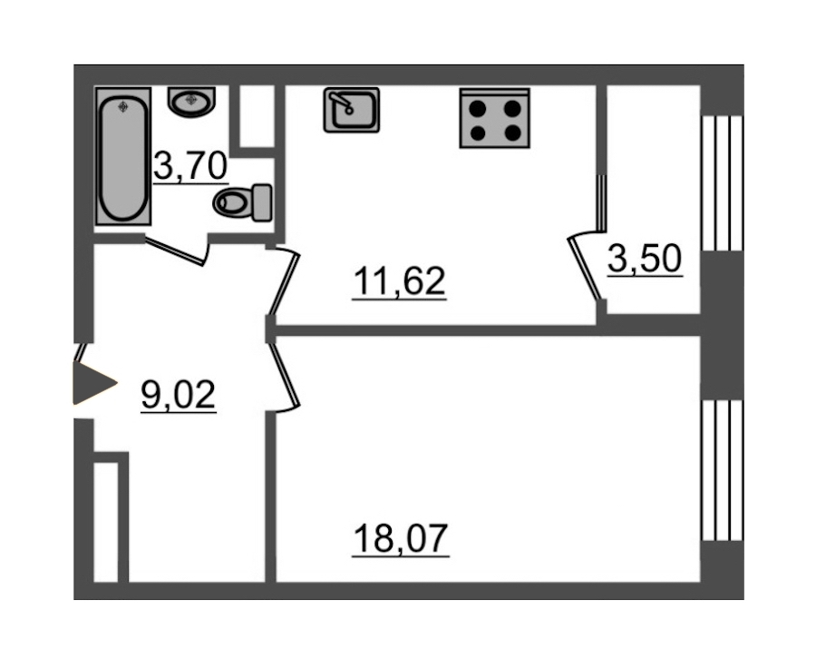 1-комнатная, 46 м² — ЖК ЖК Botanica (Ботаника)