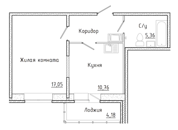 1-комнатная, 41 м² — ЖК ЖК Мурино 2019