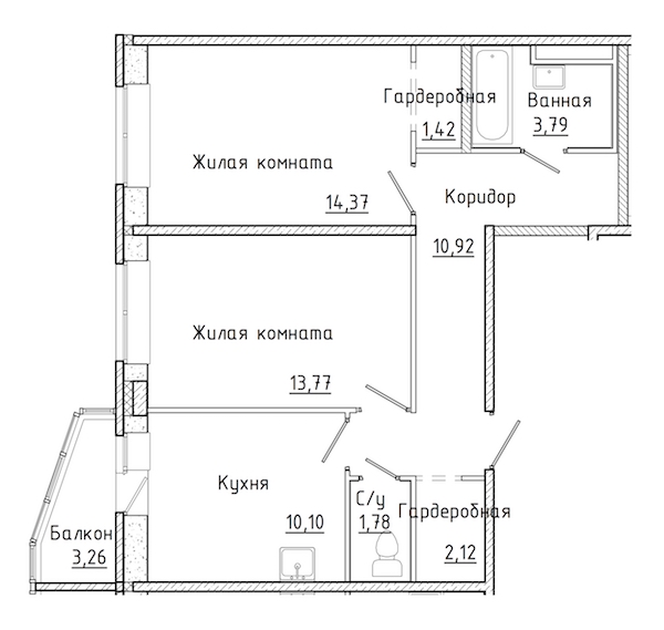2-комнатная, 59 м² — ЖК ЖК Мурино 2019