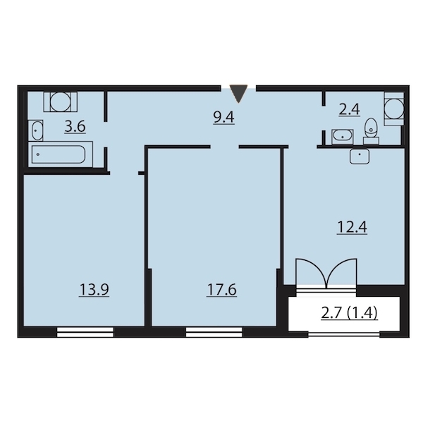 2-комнатная, 61 м² — ЖК ЖК Цивилизация на Неве