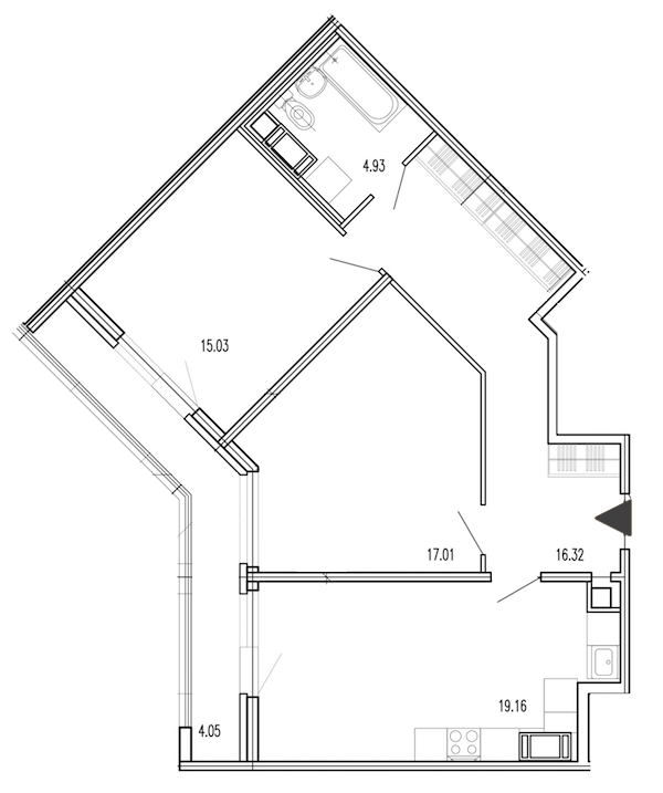2-комнатная, 75 м² — ЖК Жилой дом Европейский парк