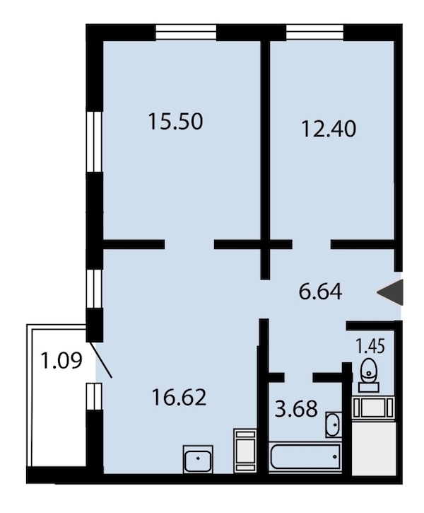 2-комнатная, 57 м² — ЖК ЖК Звездный дуэт