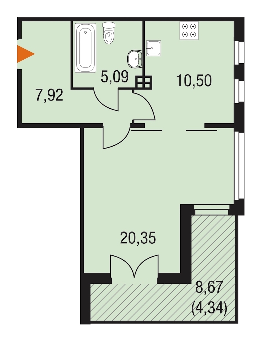 1-комнатная, 48 м² — ЖК ЖК Горки Парк