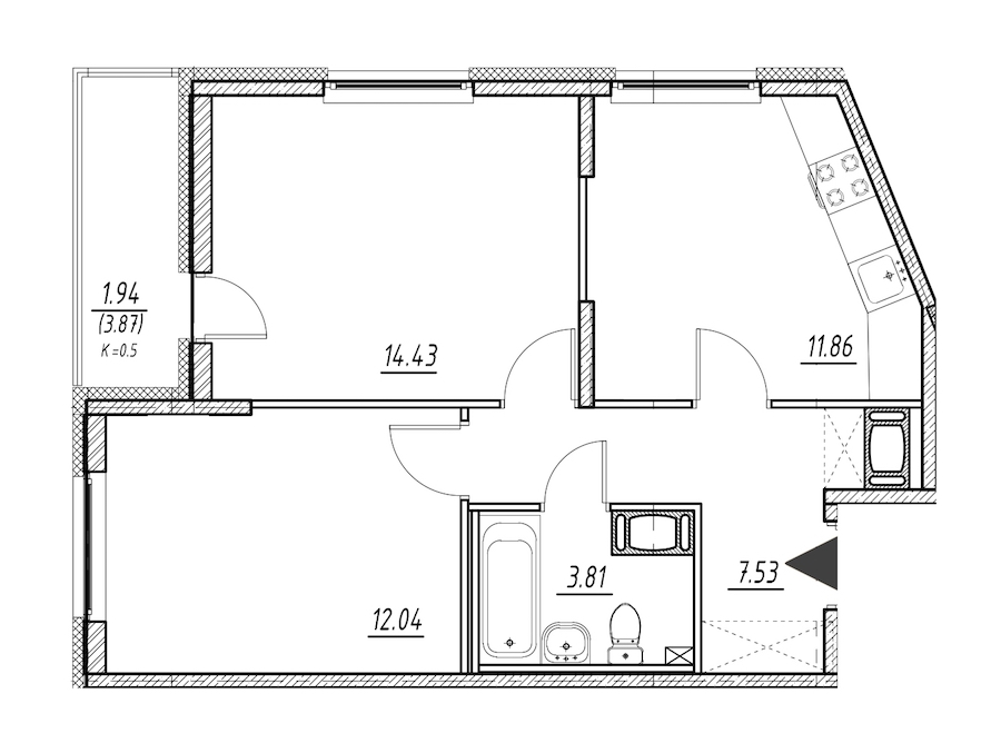 2-комнатная, 49 м² — ЖК ЖК ПаркЛэнд