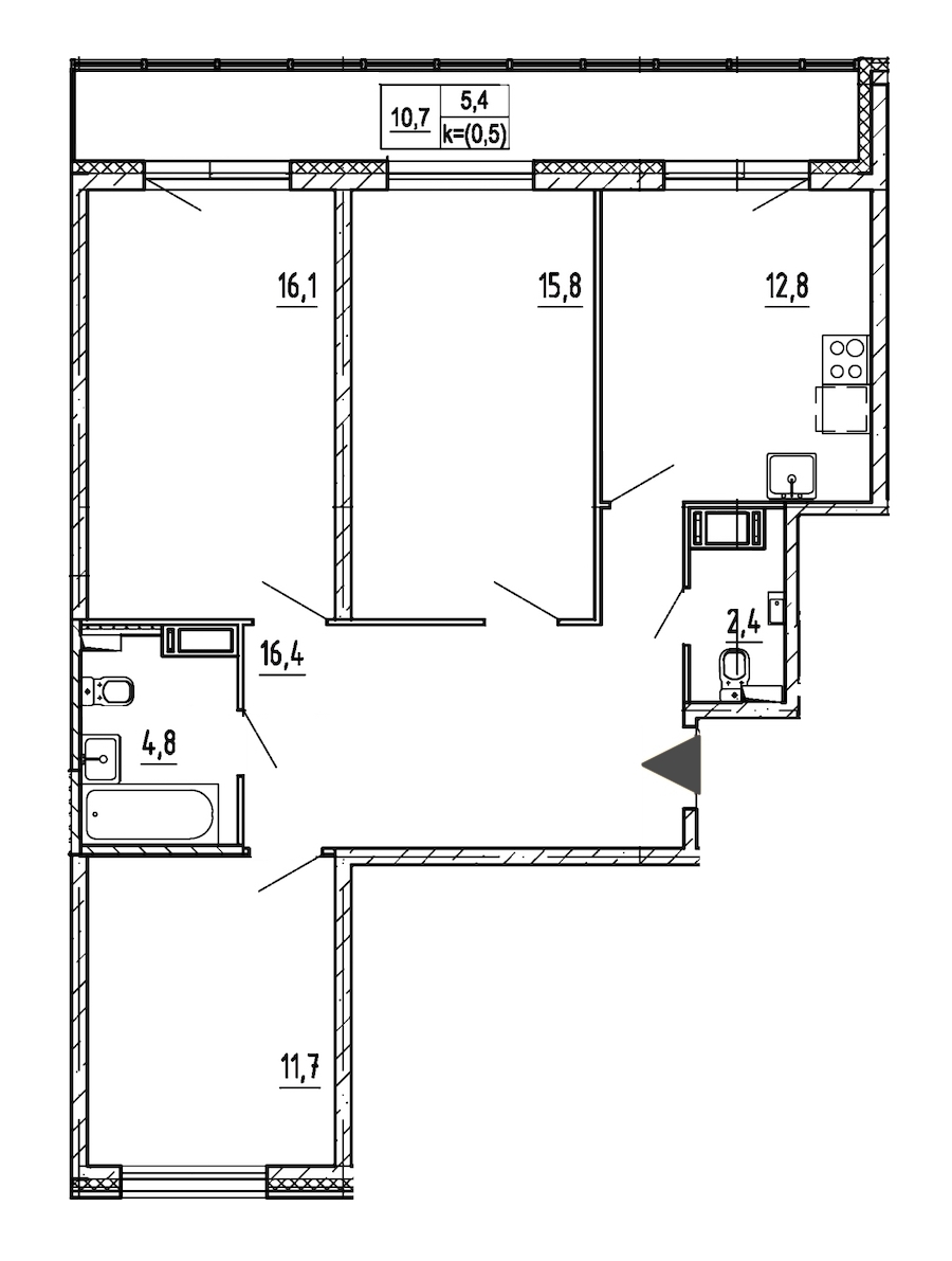 3-комнатная, 85 м² — ЖК ЖК Дом на Блюхера