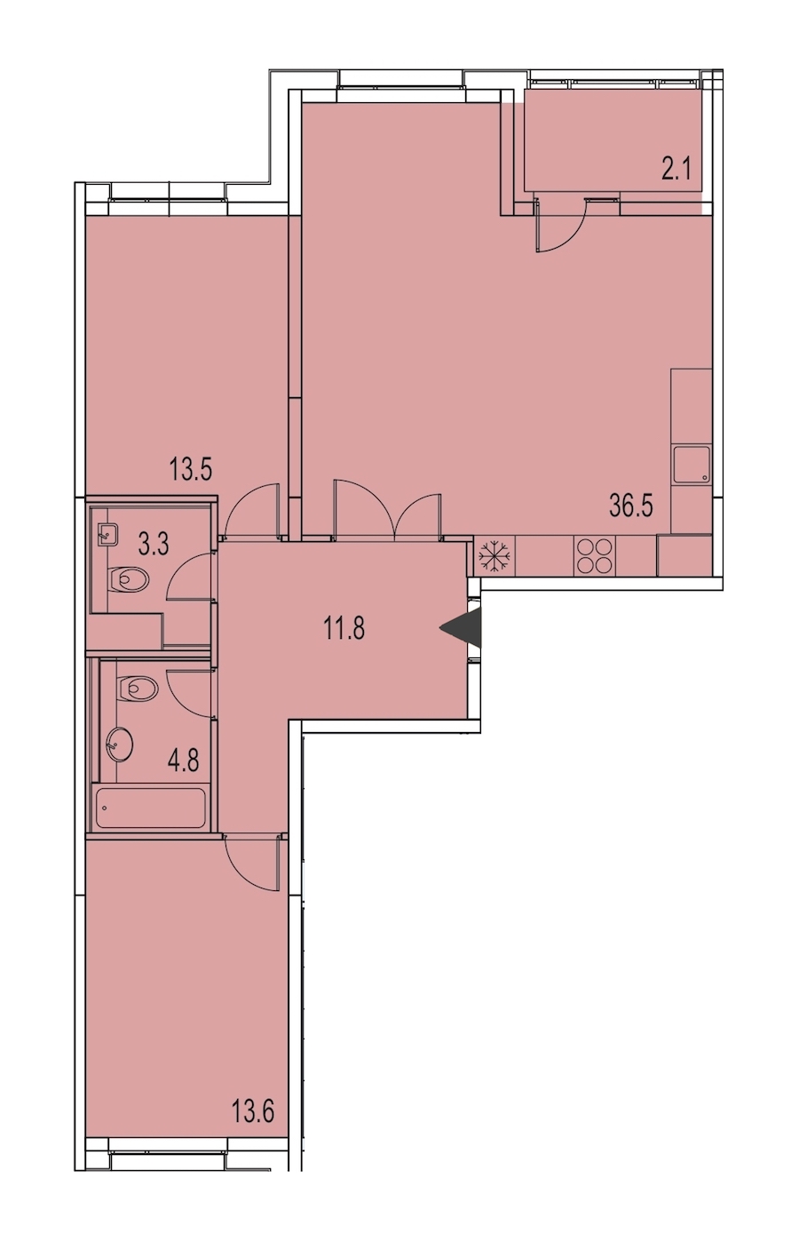2-комнатная, 86 м² — ЖК ЖК Лайф Лесная