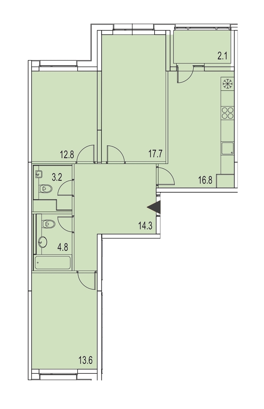 3-комнатная, 85 м² — ЖК ЖК Лайф Лесная