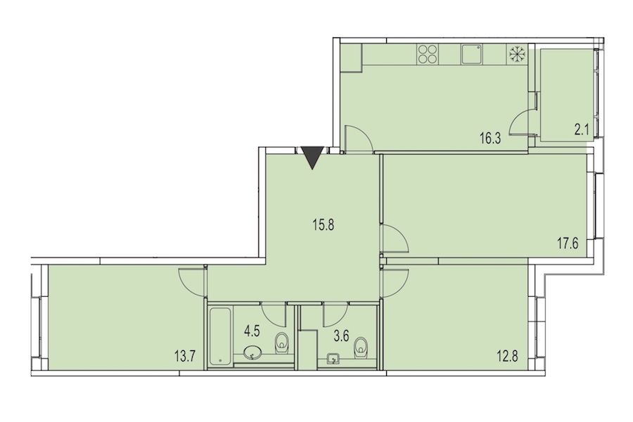 3-комнатная, 86 м² — ЖК ЖК Лайф Лесная