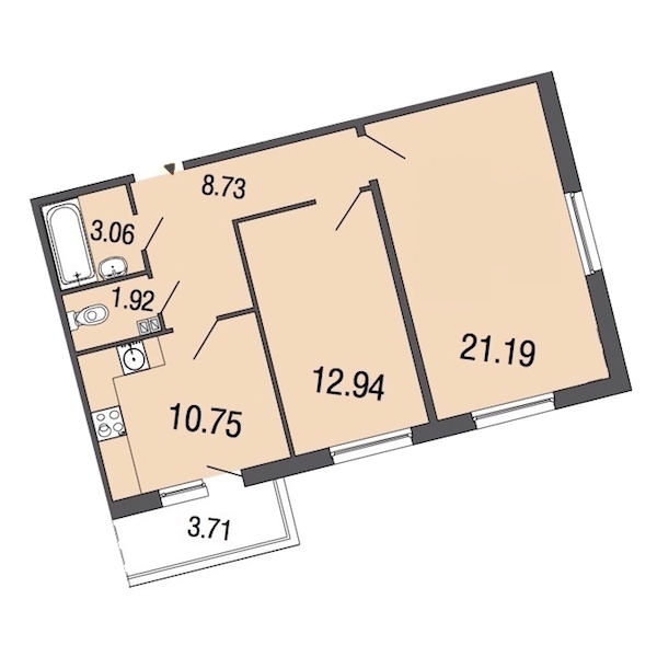 2-комнатная, 59 м² — ЖК ЖК ЭкоСити