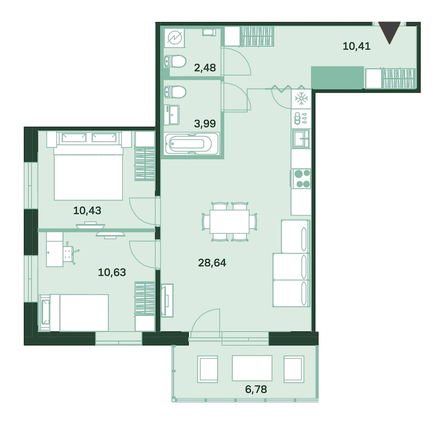 2-комнатная, 69 м² — ЖК ЖК Магнифика Резиденс (Magnifika Residence)