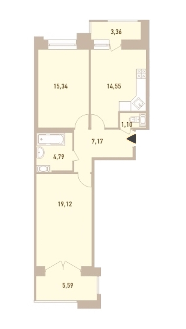 2-комнатная, 65 м² — ЖК ЖК Новый Лесснер