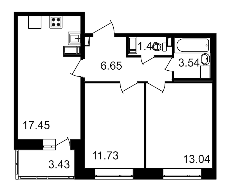 2-комнатная, 57 м² — ЖК ЖК Елизаровский