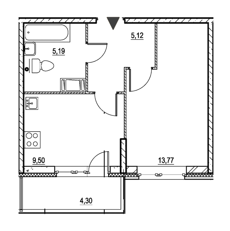 1-комнатная, 35 м² — ЖК ЖК Охта Хаус