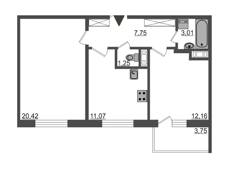 2-комнатная, 56 м² — ЖК ЖК Полис на московской