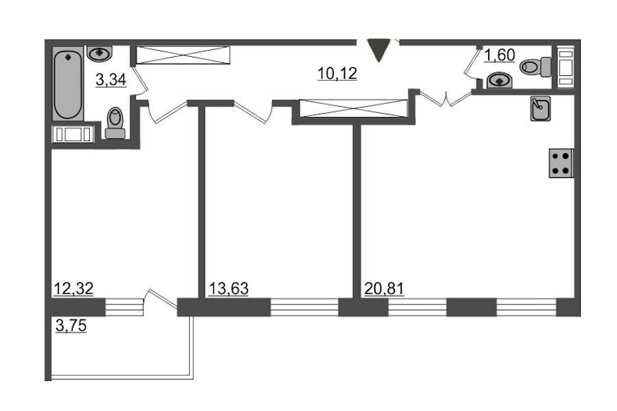 2-комнатная, 62 м² — ЖК ЖК Полис на московской