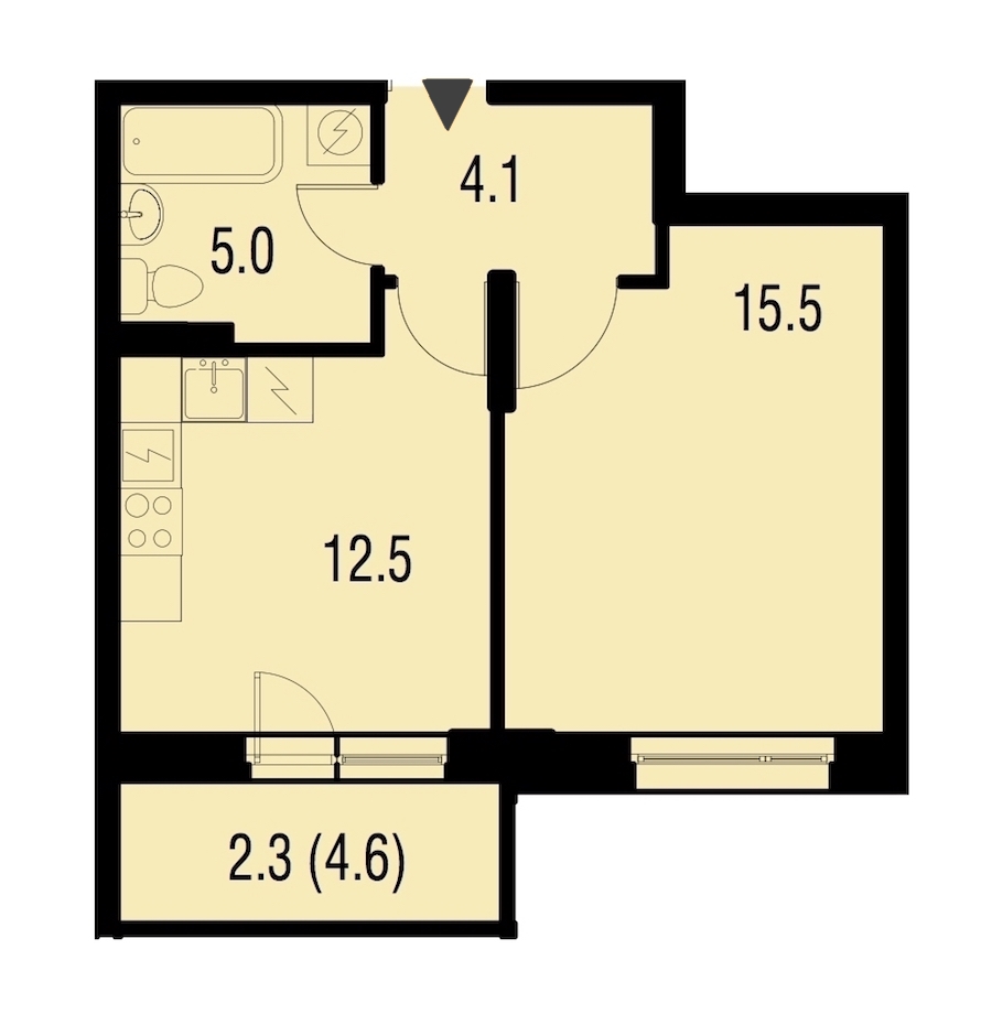 1-комнатная, 38 м² — ЖК ЖК Жемчужный Каскад