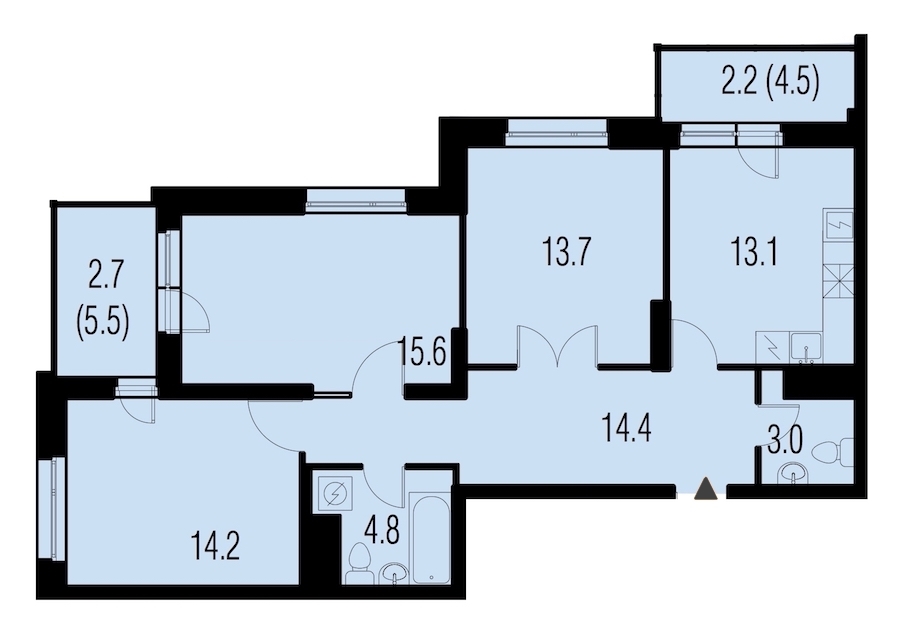 3-комнатная, 84 м² — ЖК ЖК Жемчужный Каскад