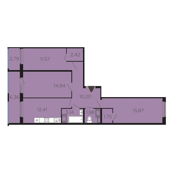 3-комнатная, 83 м² — ЖК Апарт-комплекс Like (Лайк)