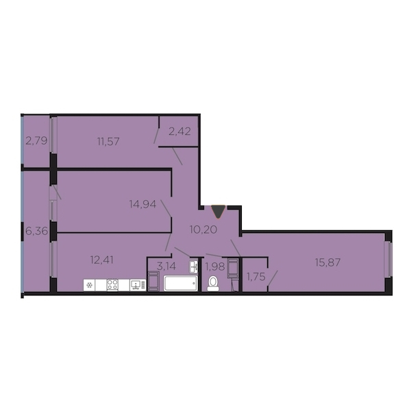 3-комнатная, 83 м² — ЖК Апарт-комплекс Like (Лайк)