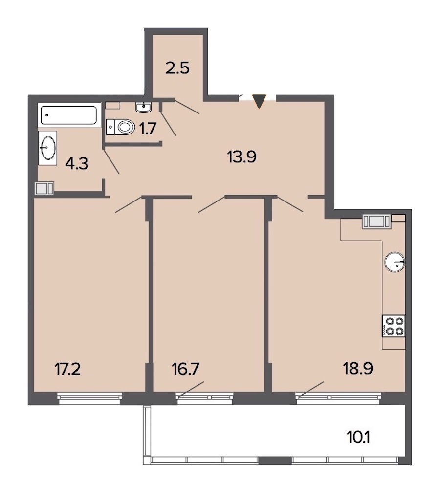 2-комнатная, 75 м² — ЖК Клубный дом Болконский