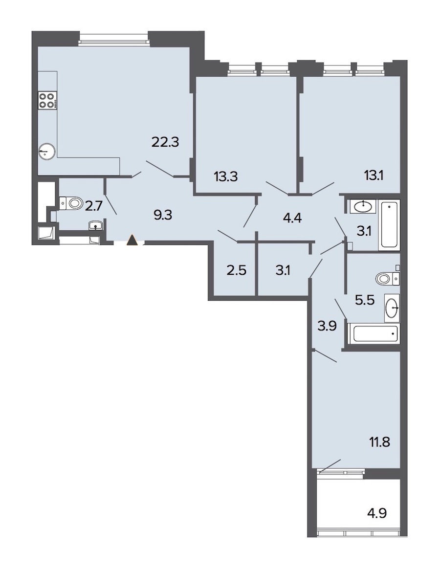 3-комнатная, 95 м² — ЖК Клубный дом Болконский