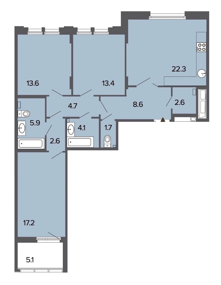 3-комнатная, 97 м² — ЖК Клубный дом Болконский