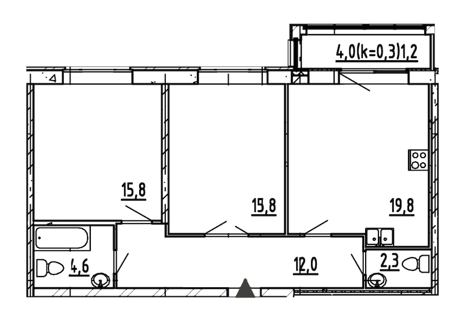 2-комнатная, 72 м² — ЖК ЖК Эталон на Неве