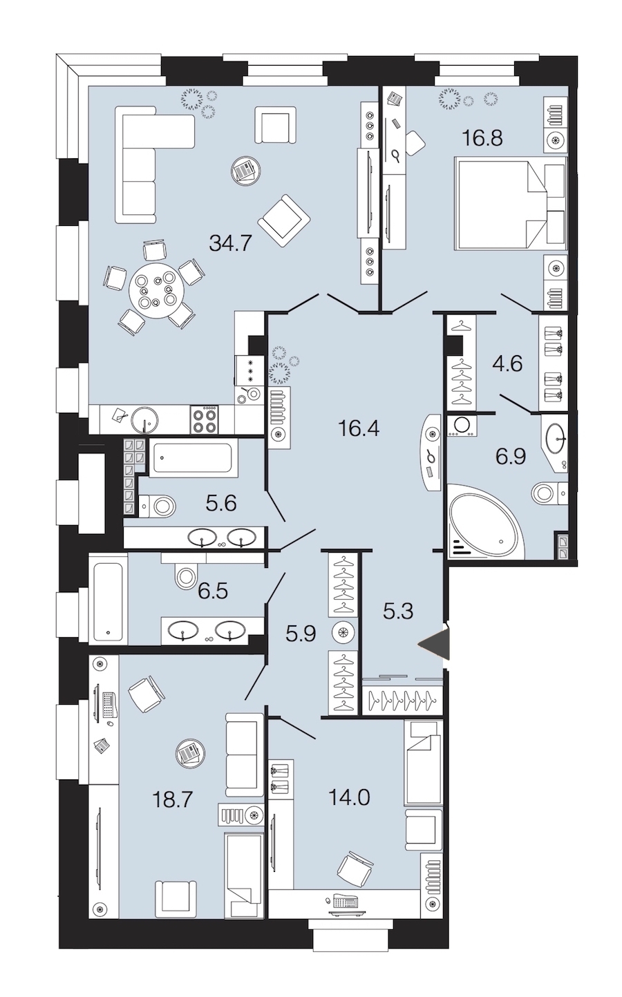 3-комнатная, 135 м² — ЖК ЖК Futurist (Футурист)