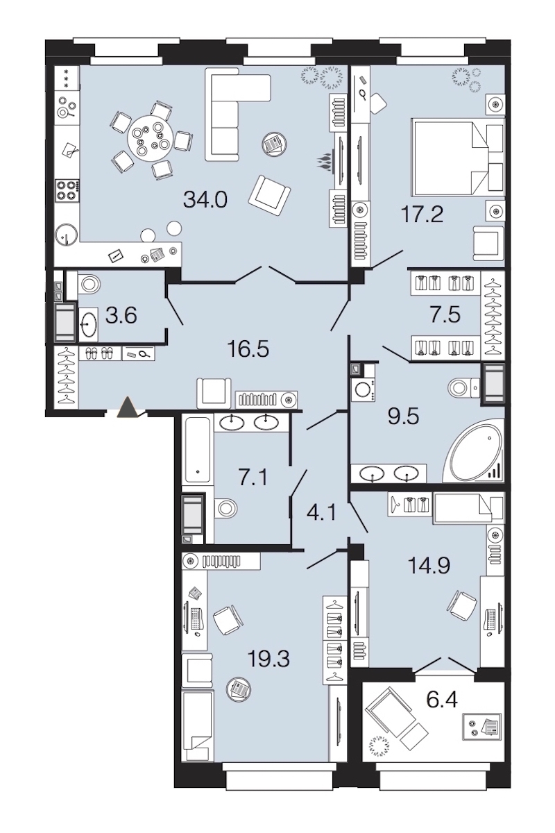 3-комнатная, 134 м² — ЖК ЖК Futurist (Футурист)