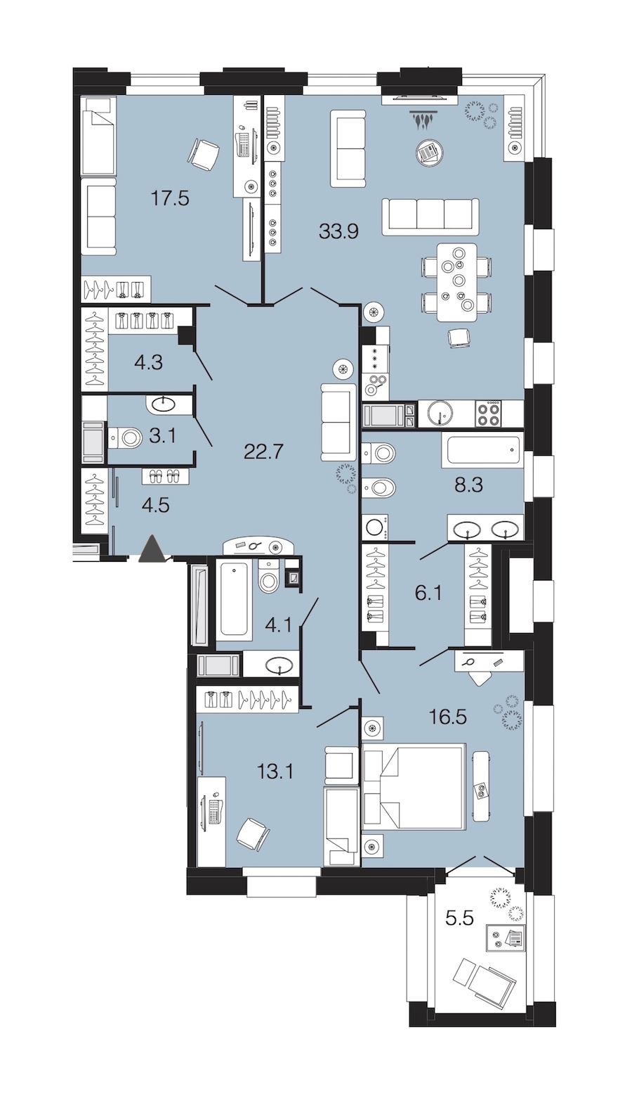 3-комнатная, 134 м² — ЖК ЖК Futurist (Футурист)