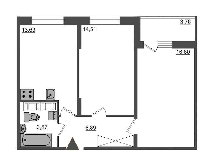 2-комнатная, 58 м² — ЖК ЖК Питер