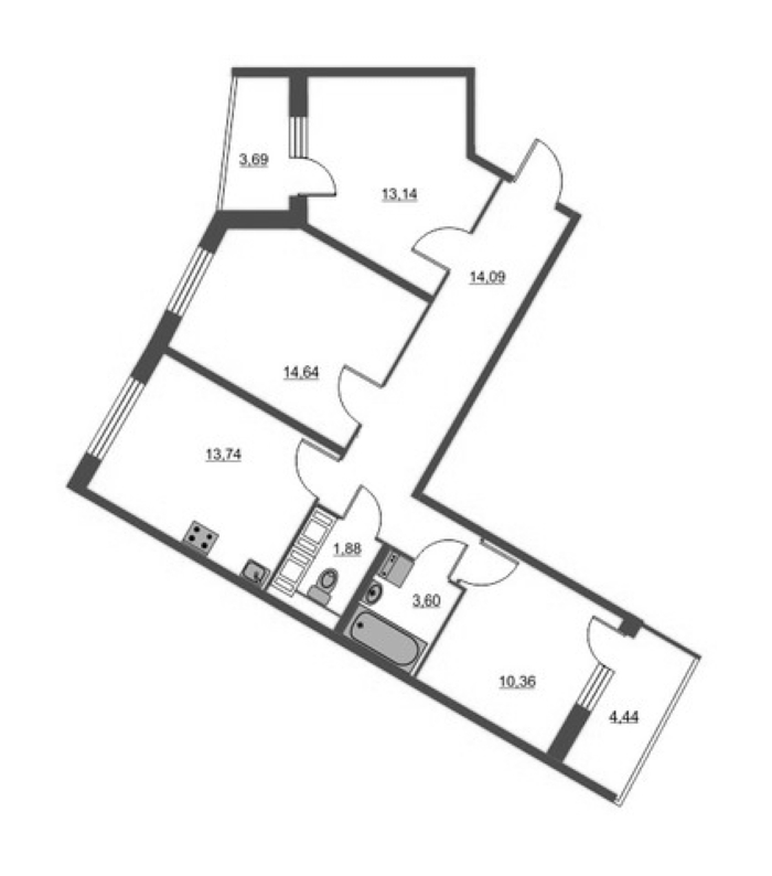 3-комнатная, 76 м² — ЖК ЖК Питер