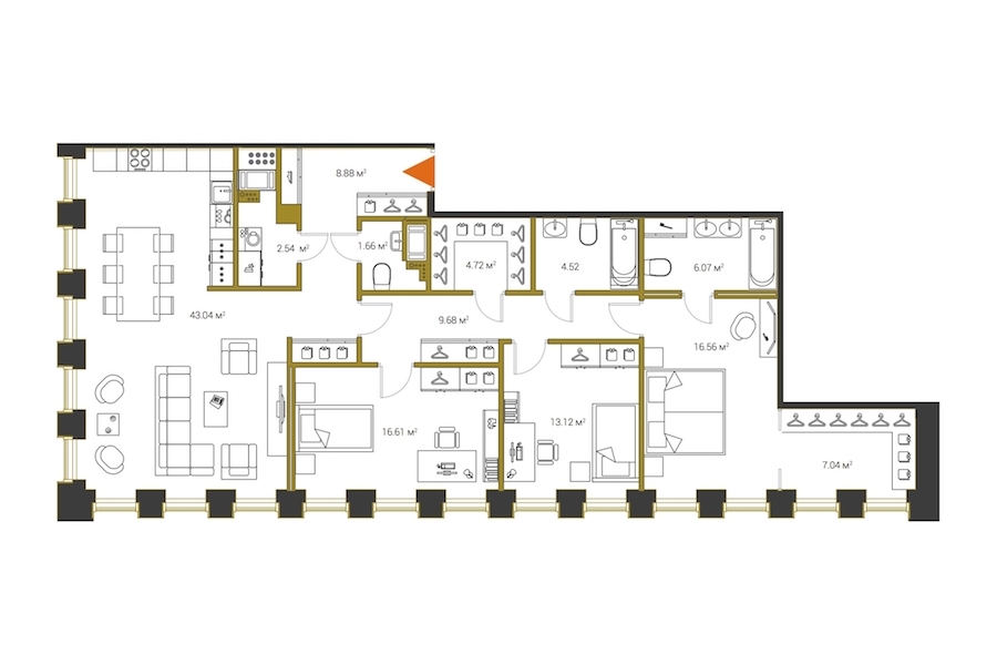 3-комнатная, 134 м² — ЖК ЖК Legenda Институтский (Институтский, 16)