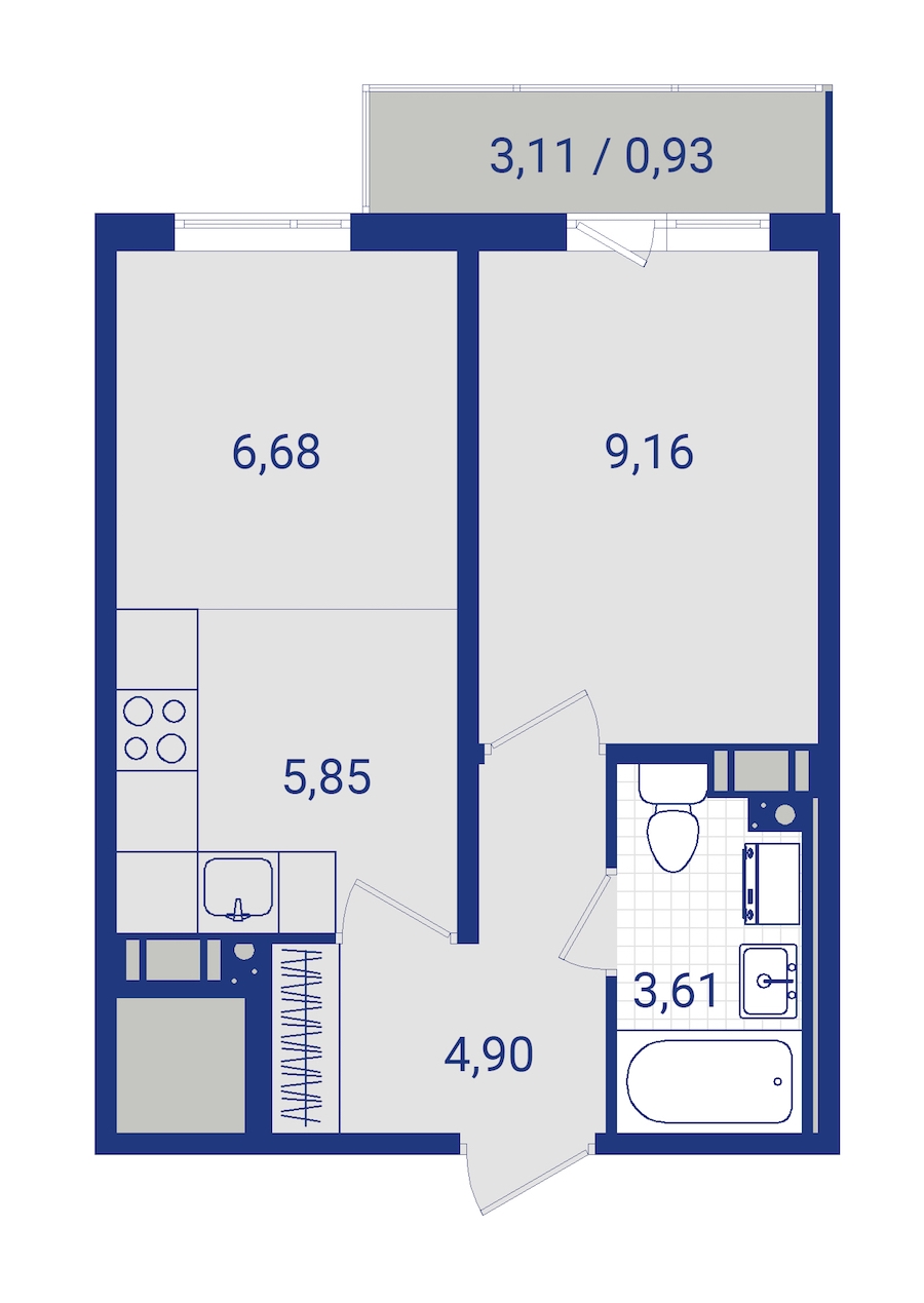 1-комнатная, 31 м² — ЖК ЖК Lampo (Лампо)
