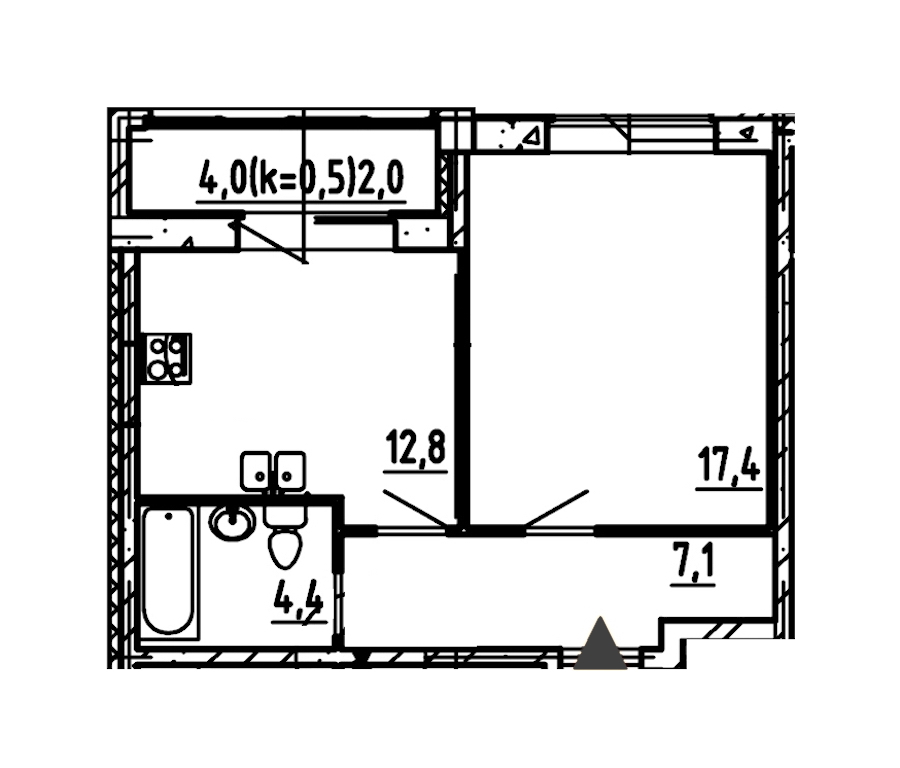 1-комнатная, 44 м² — ЖК ЖК Эталон на Неве