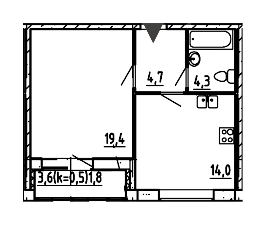 1-комнатная, 44 м² — ЖК ЖК Эталон на Неве