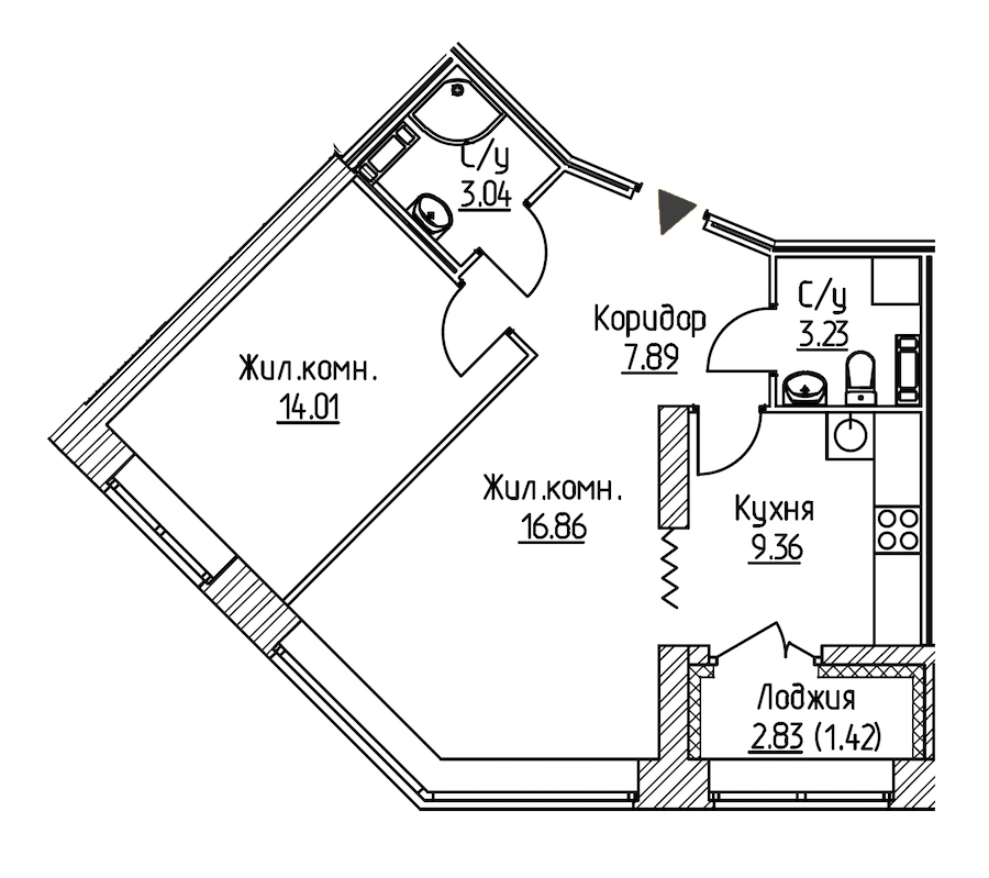 2-комнатная, 56 м² — ЖК ЖК Новое Купчино