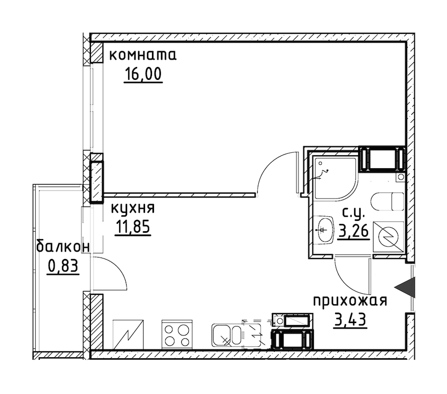 1-комнатная, 35 м² — ЖК ЖК Айди Кудрово (ID Kudrovo)