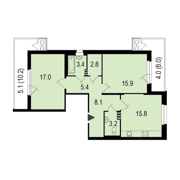2-комнатная, 81 м² — ЖК ЖК Жемчужный берег