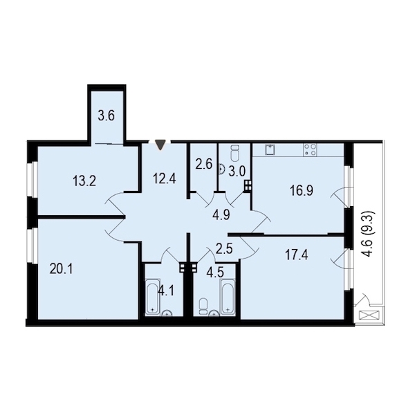 3-комнатная, 110 м² — ЖК ЖК Жемчужный берег
