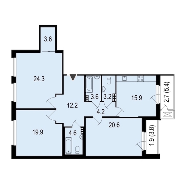 3-комнатная, 117 м² — ЖК ЖК Жемчужный берег