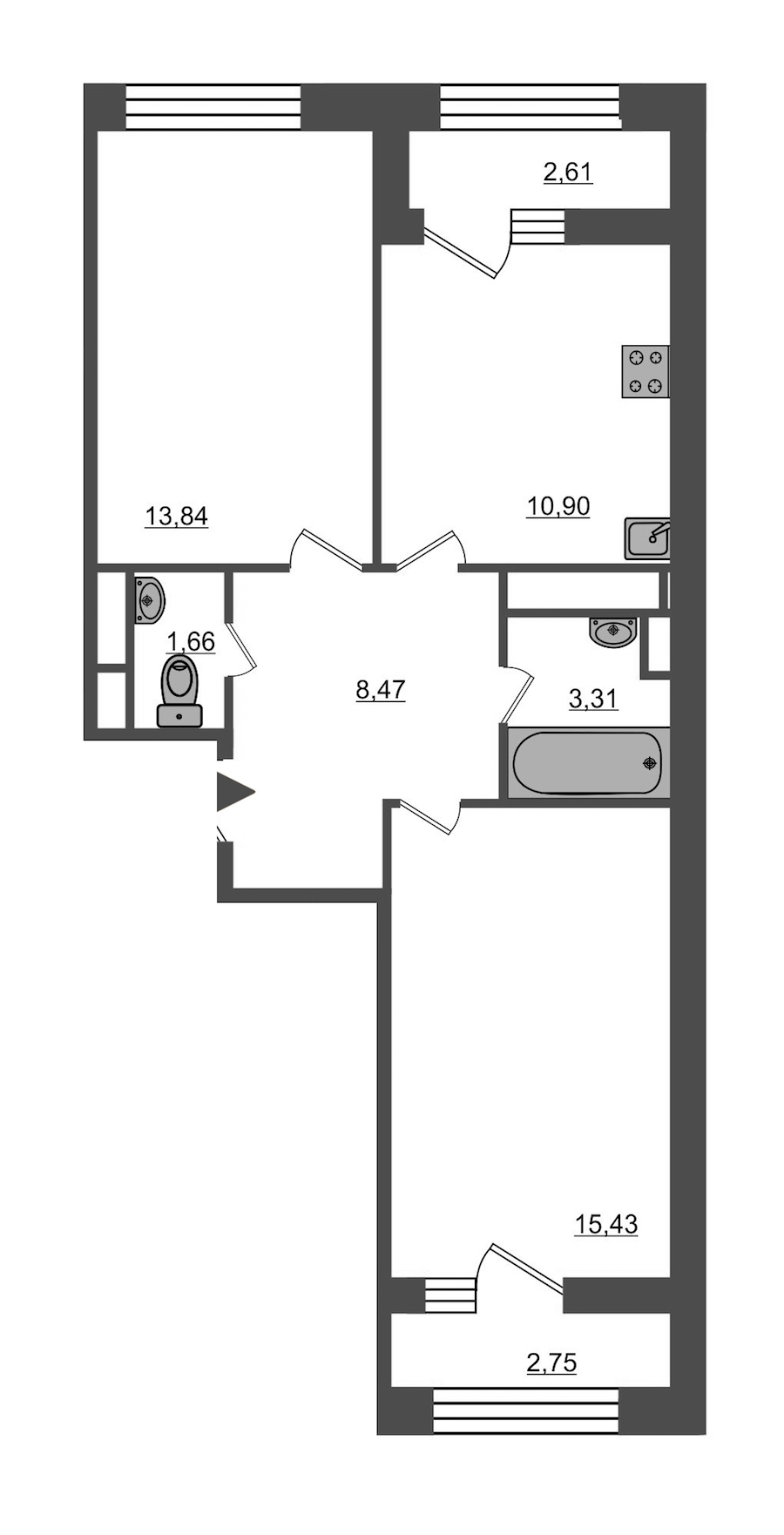 2-комнатная, 56 м² — ЖК ЖК Нью Тайм (New Time)